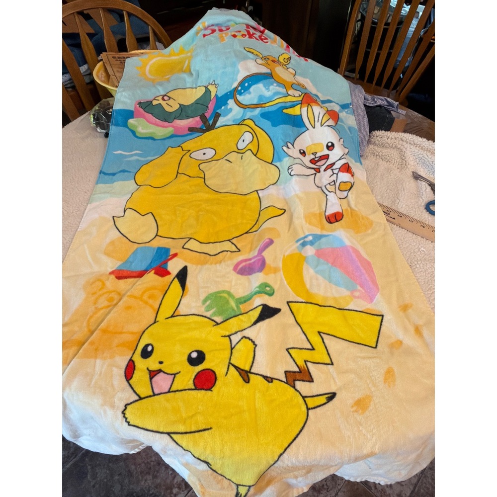 Pokemon Beach Towel Pikachu Psyduck Scorbunny Snorlax Blue Yellow 2021 Nintendo